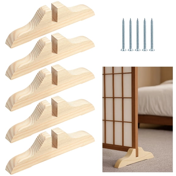 5 Pcs Folding Room Divider Stands, Wooden Privacy Screen Holders, Office Partition Support Bases with Slots, Includes Nails for Easy Assembly, Ideal for Home, Office