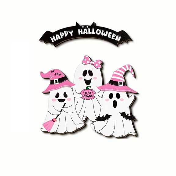 Qjidjing Halloween Ghost Door Hanging, Ghost Welcome Sign, 2D Wooden Craft, Decorative Entryway Design, Courtyard Wall, Front Porch, Entryway Display