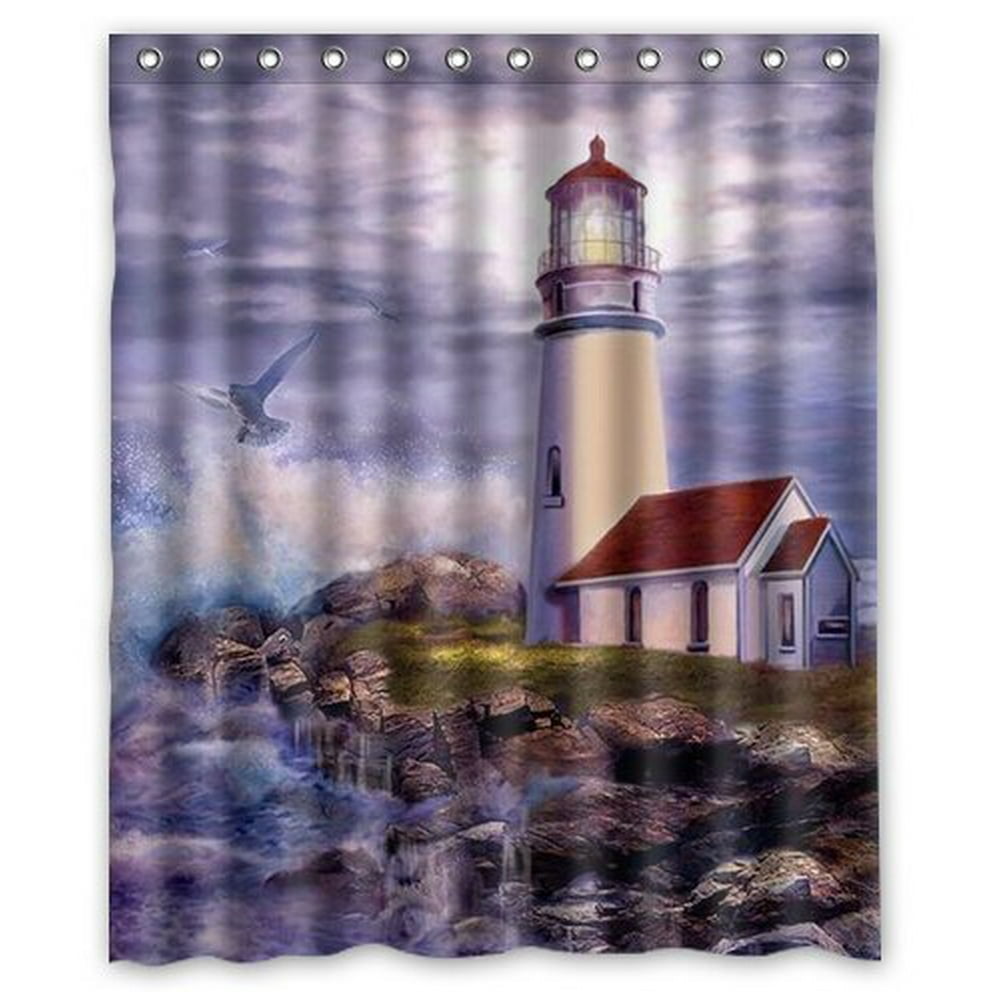 GreenDecor Amazing Lighthouse Inchs Waterproof Shower Curtain Set with
