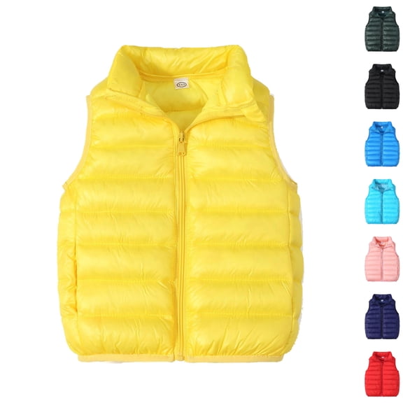 Husipze Kids Puffer Vest Lightweight Full Zip Stand Collar Quilted Jackets Windproof Warm Collared Cozy Layering Sleeveless Outerwear Yellow 2 Years