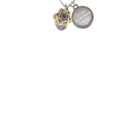 Goldtone Star of David with Blue Crystal Spinner Sisters Are Best Friends Forever Engraved