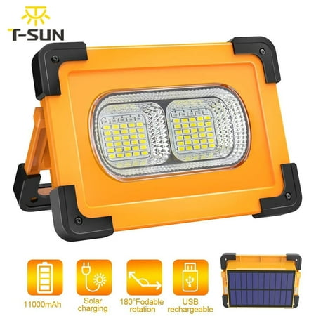 

T-SUN Solar 80W LED Work Light USB Rechargeable Portable Flood Light 4 Modes Waterproof Security Job Site Lighting 11000mAh Power Bank for Outdoor Camping Fishing Hiking Car Repairing Emergency