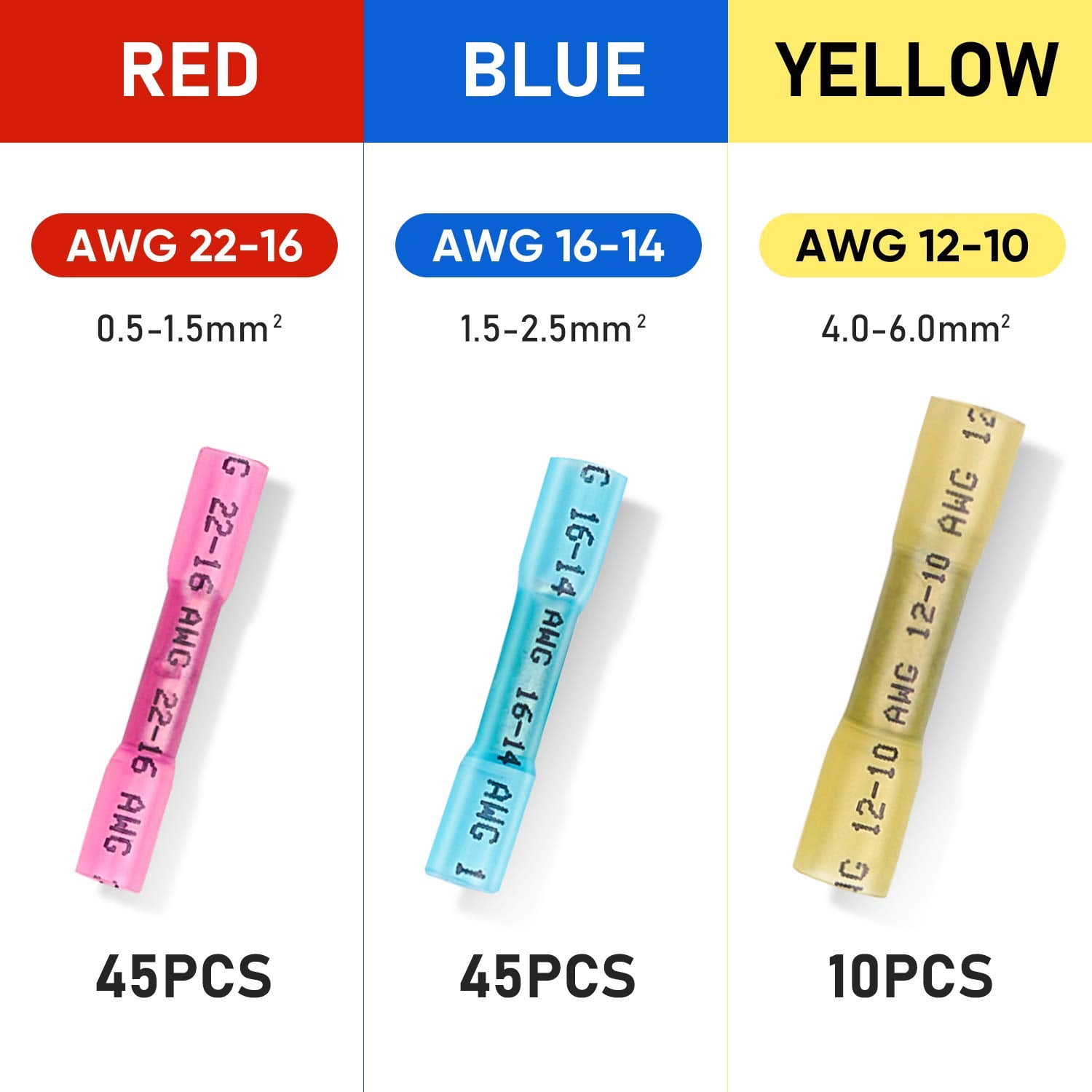 100 heat shrink end-to-end wire connector kit, insulated waterproof electrical cable crimp terminals end-to-end joint for ships, automobiles (100)