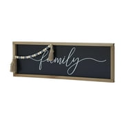 Parisloft Famliy Wood Framed Wall Sign with Wood Beads and Tassels, Brown and Black, 23.625 x 7.875 inches