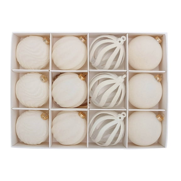 12-Pack Flocked Velvet Christmas Ornaments, 2.4-Inch Brown Plastic Balls with Hanging Rope for Holiday Tree Decor