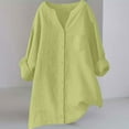 thumbnail image 5 of Pxiakgy Linen Shirts for Women Women's Solid Color Stand Up Collar Cotton Long Sleeved Shirt Blouse Summer Loose Fit Long Sleeve Button Down Shirts for Women Army Green L, 5 of 7