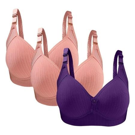 Bigersell No Underwire  Push up Bras Pack Discouts 3pc Woman s Plus Size Solid Color Without Underwire Gathering Comfortable Bras Daily Bra Balconette Bra Style F-1213 Purples 38/85