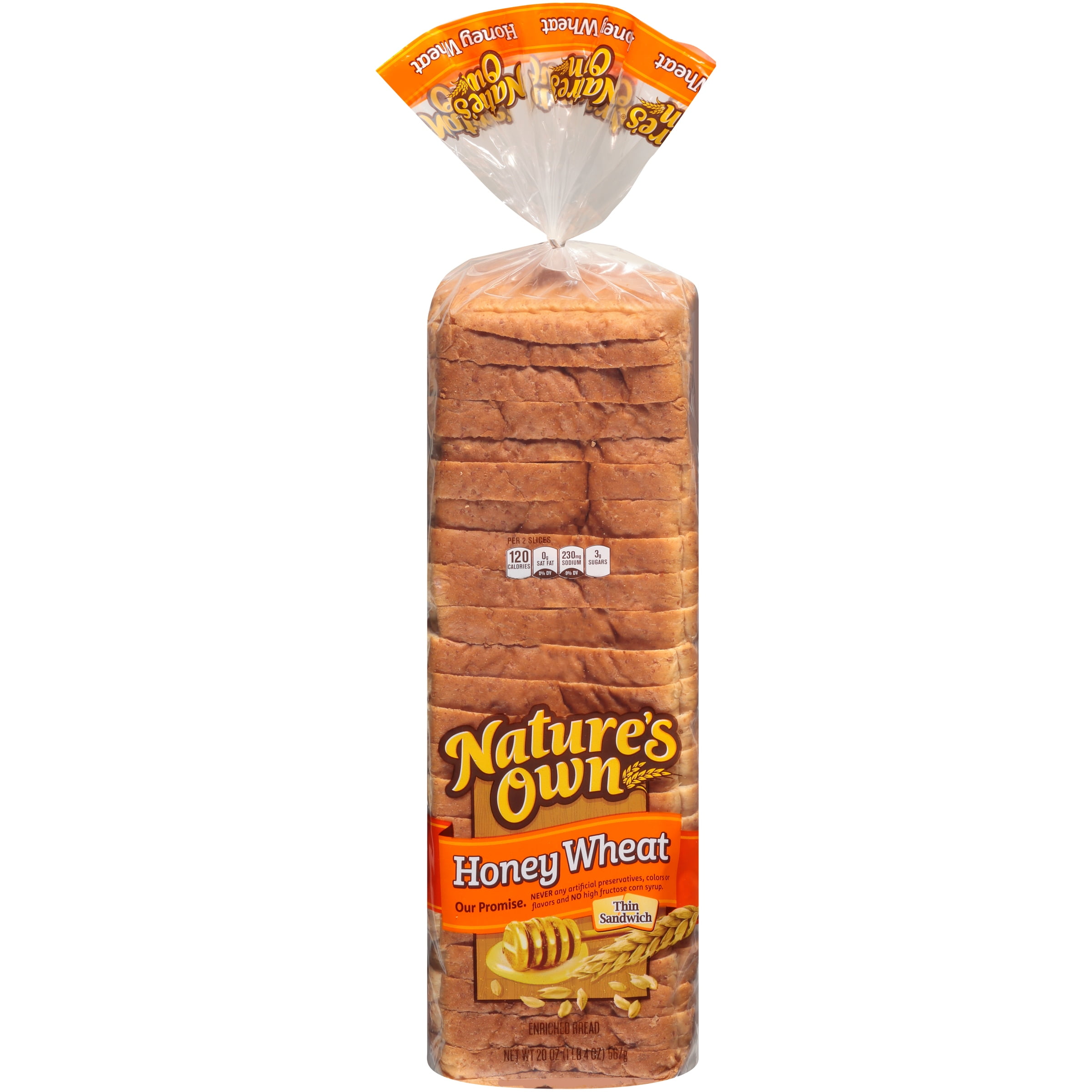 Nature's Own Honey Wheat Thin Sliced, Honey Wheat Sandwich Bread, 20 oz