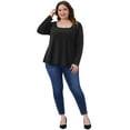 thumbnail image 3 of DARING DIVA Women's Plus Sparkly Glitter Square Neck Long Sleeve Top 1X Black, 3 of 5