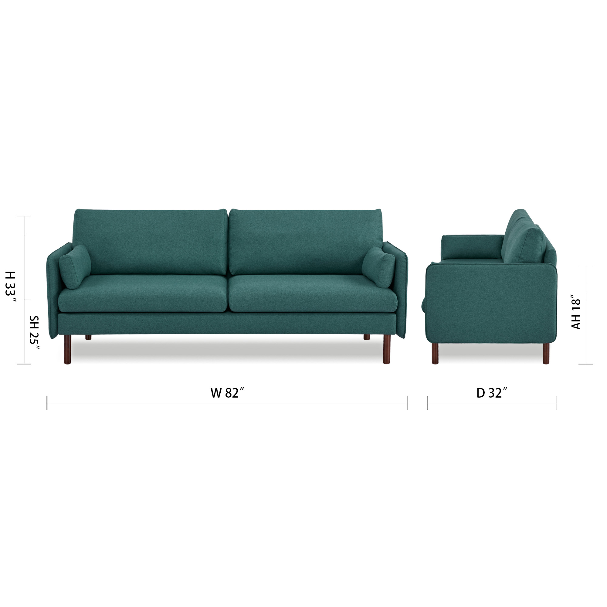 A&D Home Yucca Dark Green Polyester Modern Sofa, Upholstered Contemporary Couch