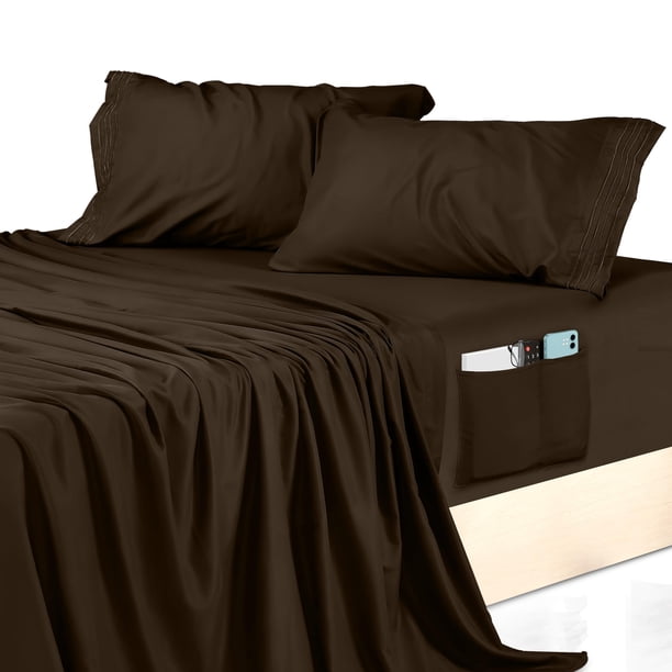 Juego de sábanas Utopia Bedding Queen, 4 piezas, microfibra, color marrón