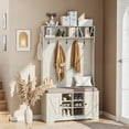 thumbnail image 5 of spanspace Hall Tree with Cushion and Open Shoe Cabinet, 4-In-1 Coat Rack with Storage Bench, Coat Hanger and Adjustable Shelves, 71" Height Hall Tree for Hallway, Living Room, Rustic White, 5 of 10