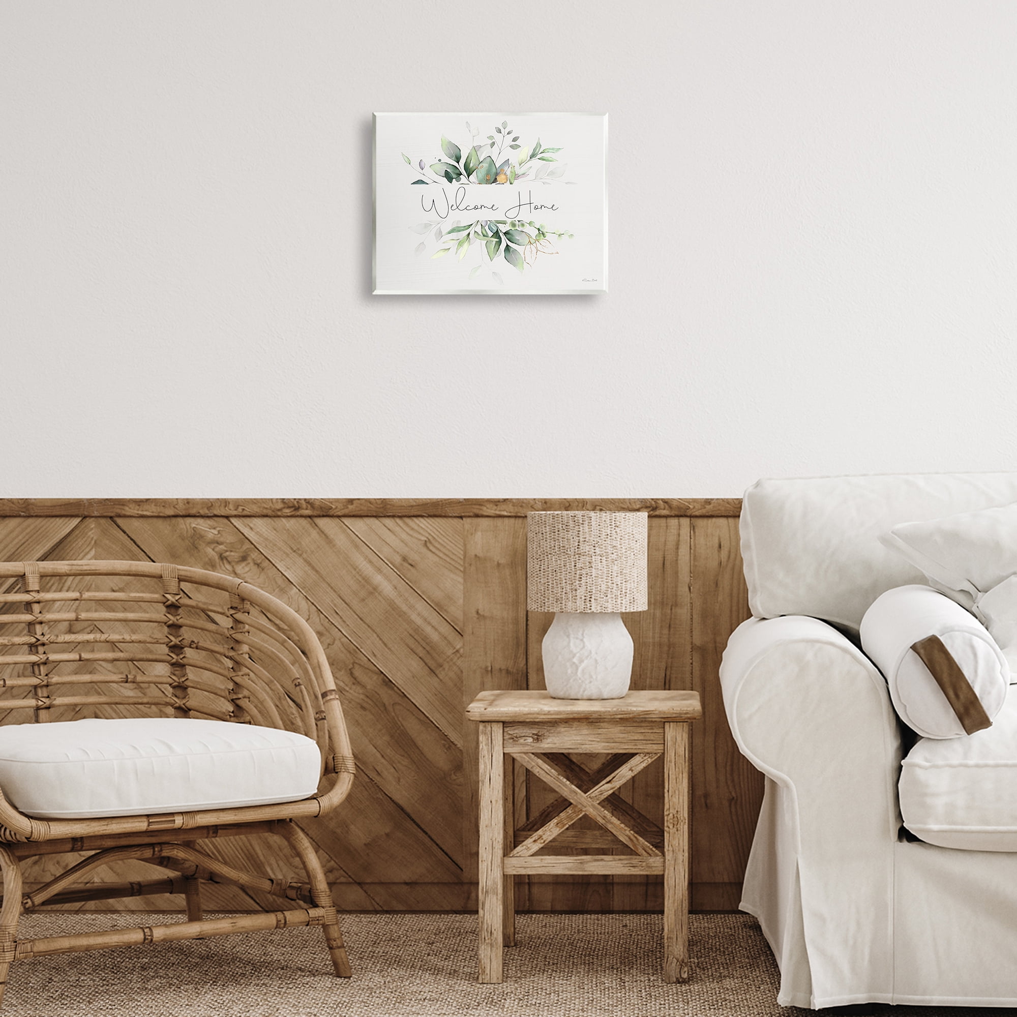 Stupell Industries Soft Leaves Welcome Botanical & Floral Painting Unframed Art Print Wall Art, 14 x 11