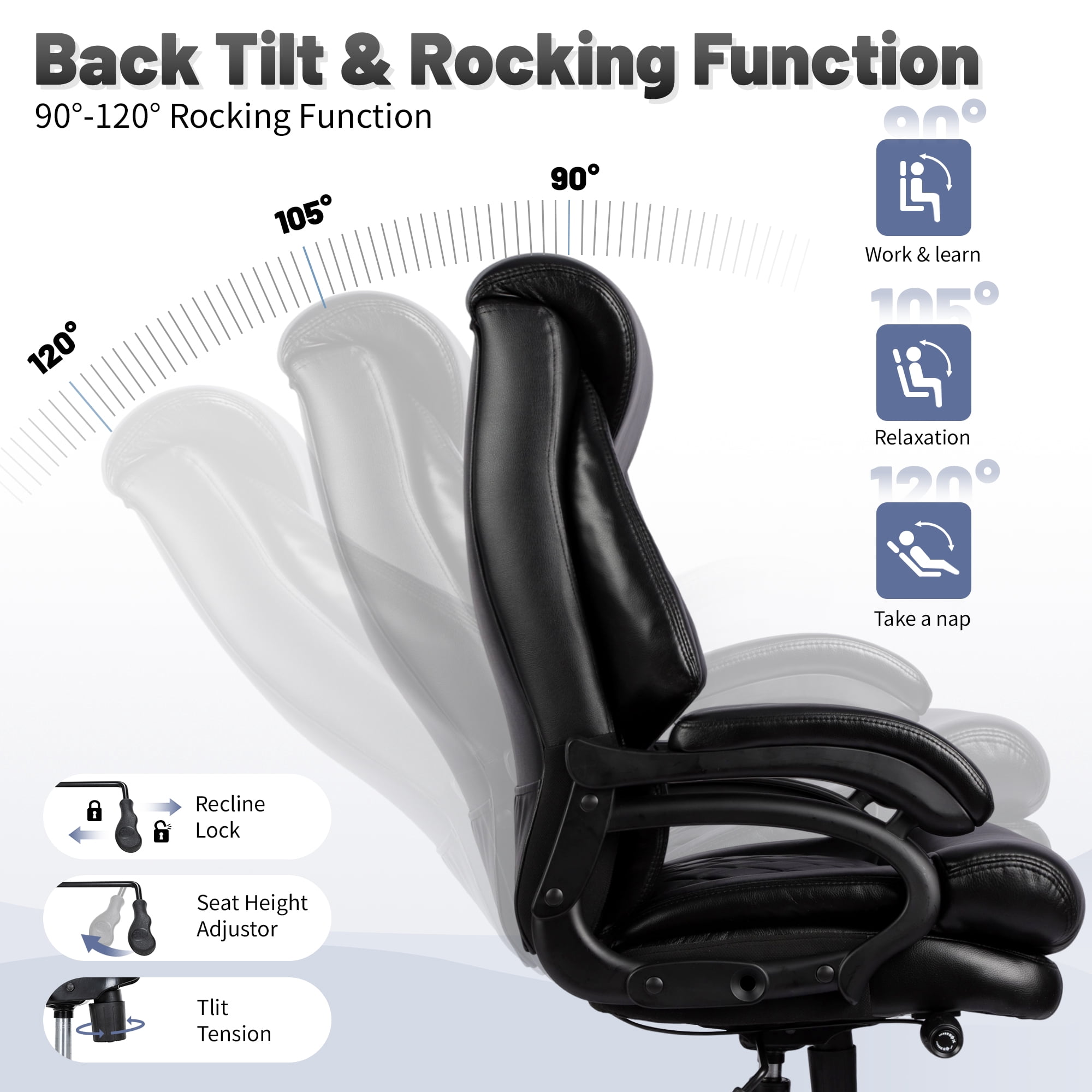 800lbs Big and Tall Office Chair, Executive Chair with Adjustable Lumbar Support, Executive Desk Chairs with Quiet Rubber Wheel and Extra Wide seat
