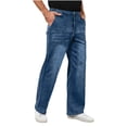 thumbnail image 2 of Miluxas Men's Elastic Waist Baggy Jeans Stretch Denim Wide Leg Trousers Loose Fit Casual Pants Blue S(S), 2 of 7