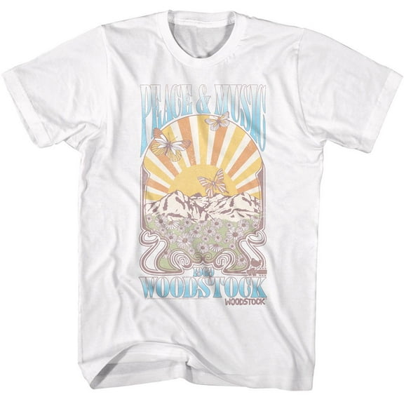 Woodstock Peace And Music Landscape White Adult T-Shirt 3Xl