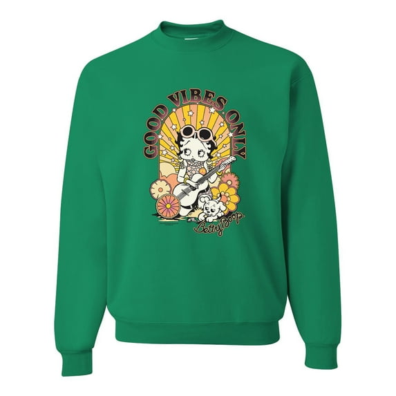 Wild Bobby, Betty Boop Good Vibes Only Betty Boop Unisex Crewneck Sweatshirt, Kelly, 4X-Large