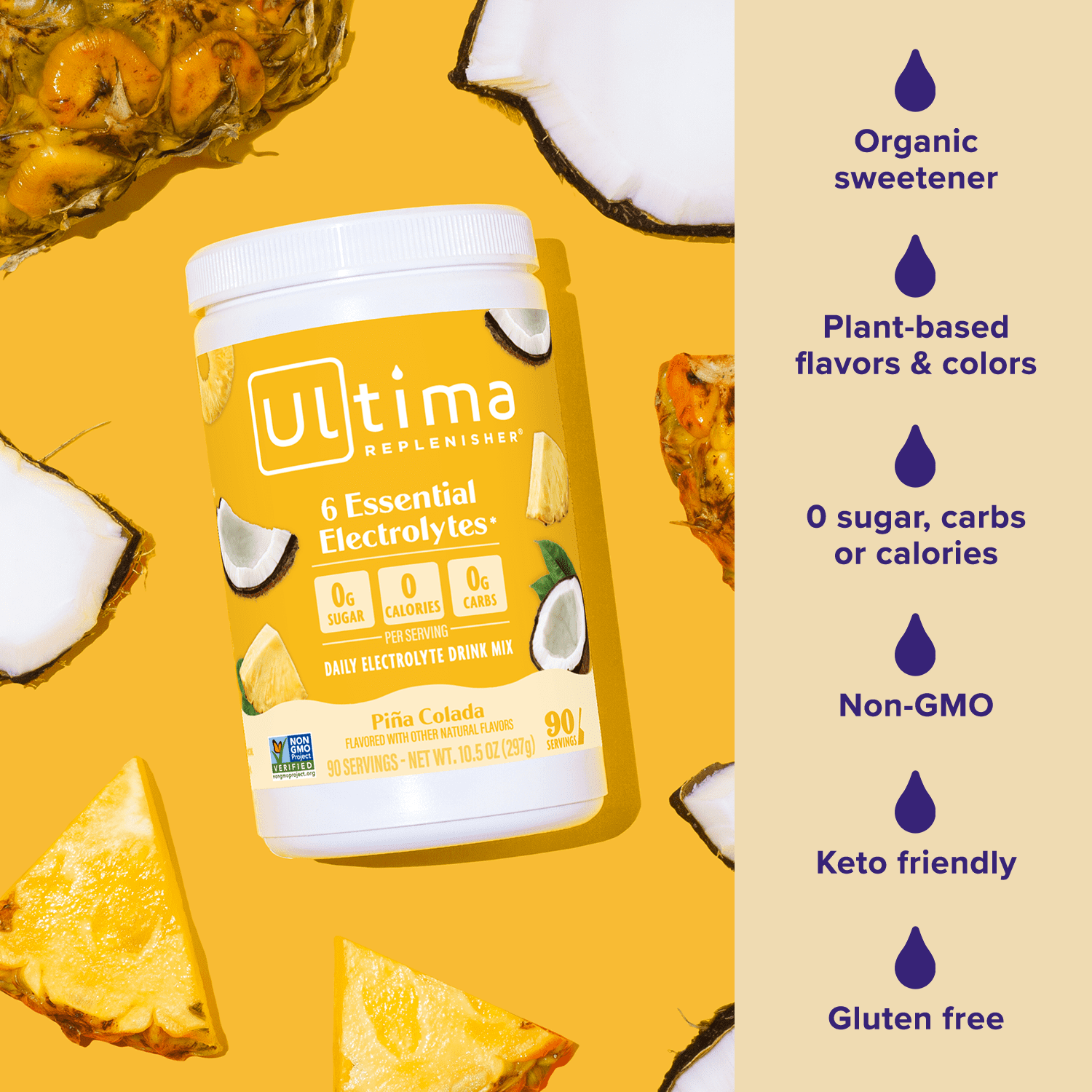 Ultima Replenisher Hydration Electrolyte Powder Drink, Sugar-Free Piña Colada Mocktini, 90 Servings
