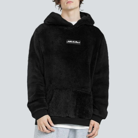 CQONEPT Mens Thick Thermal Sweatshirts Casual Warm Hoodies Winter Clothes Fluffy Soft Hooded with Pockets Black 3XL