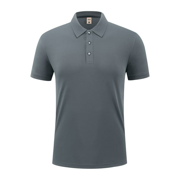 pstuiky camiseta de hombre, Blusa de manga corta con cuello vuelto, transpirable, con botones y color liso para hombre camisetas de hombre xxl