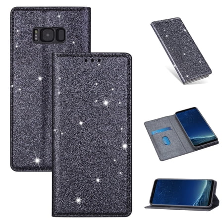Samsung Galaxy S8 Wallet Case, Dteck Bling Slim PU Leather Magnetic Flip Folio Stand Case Cover Built-in One Card Holder For Samsung Galaxy S8, Gray