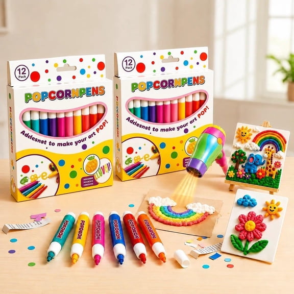 New 2027 Popcorn Pens,6/12 Colors 3D Bubble Drawing Pen,Popcorn Pen 3d Art(12PCS-2BOX)