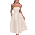 thumbnail image 1 of Vestidos de verano sin tirantes para el regreso a casa con bolsillos, corsé, línea A, midi, para fiesta de cóctel, vestidos rosas, 1 of 6