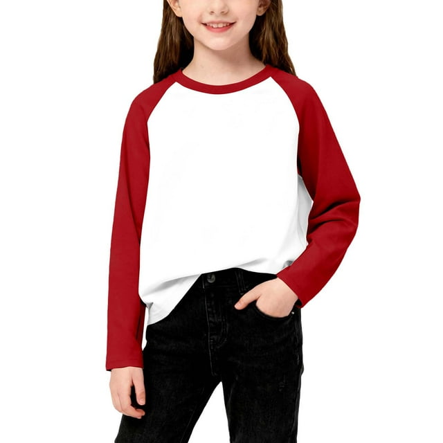 Cowsor T-Shirts Garçons Filles Décontractés Raglan Manches Longues Col Rond Bloc de Couleur Blouses Mignonnes Tops