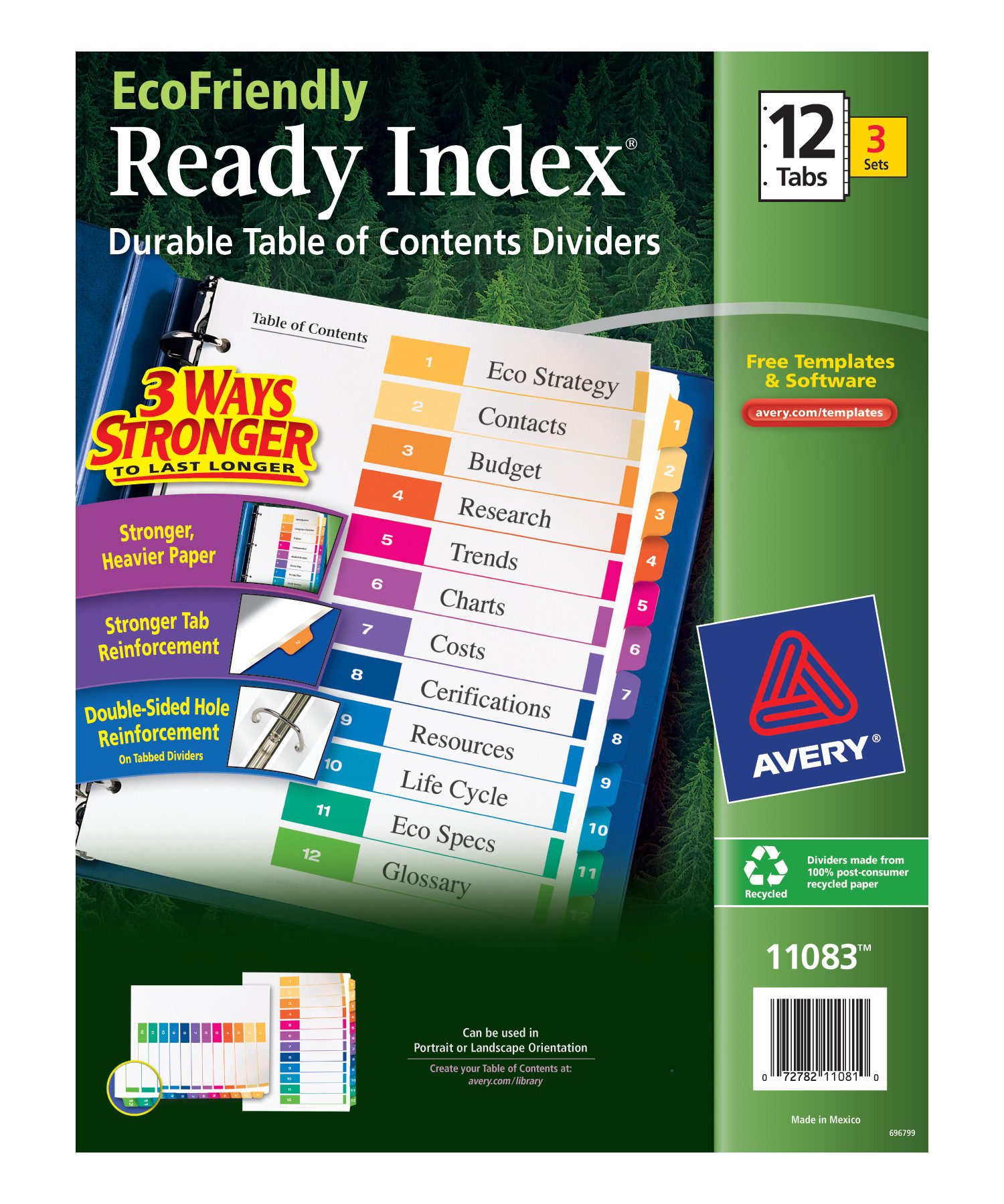 Avery Ready Index 12Tab Dividers, Customizable TOC, 3 Sets (11083