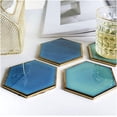 thumbnail image 2 of Cup mat 1 PCS Hexagon Gold-plated Ceramic Placemat Heat Insulation Coaster Porcelain Mats Pads Table Decoration new Exquisite and practical (Color : A), 2 of 7