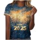 thumbnail image 2 of Fiudx Ofertas Flash Del Día Solo En Línea Camiseta de Manga Corta con Cuello Redondo y Estampado de Año Nuevo Informal a La Moda para Mujer, 2 of 4