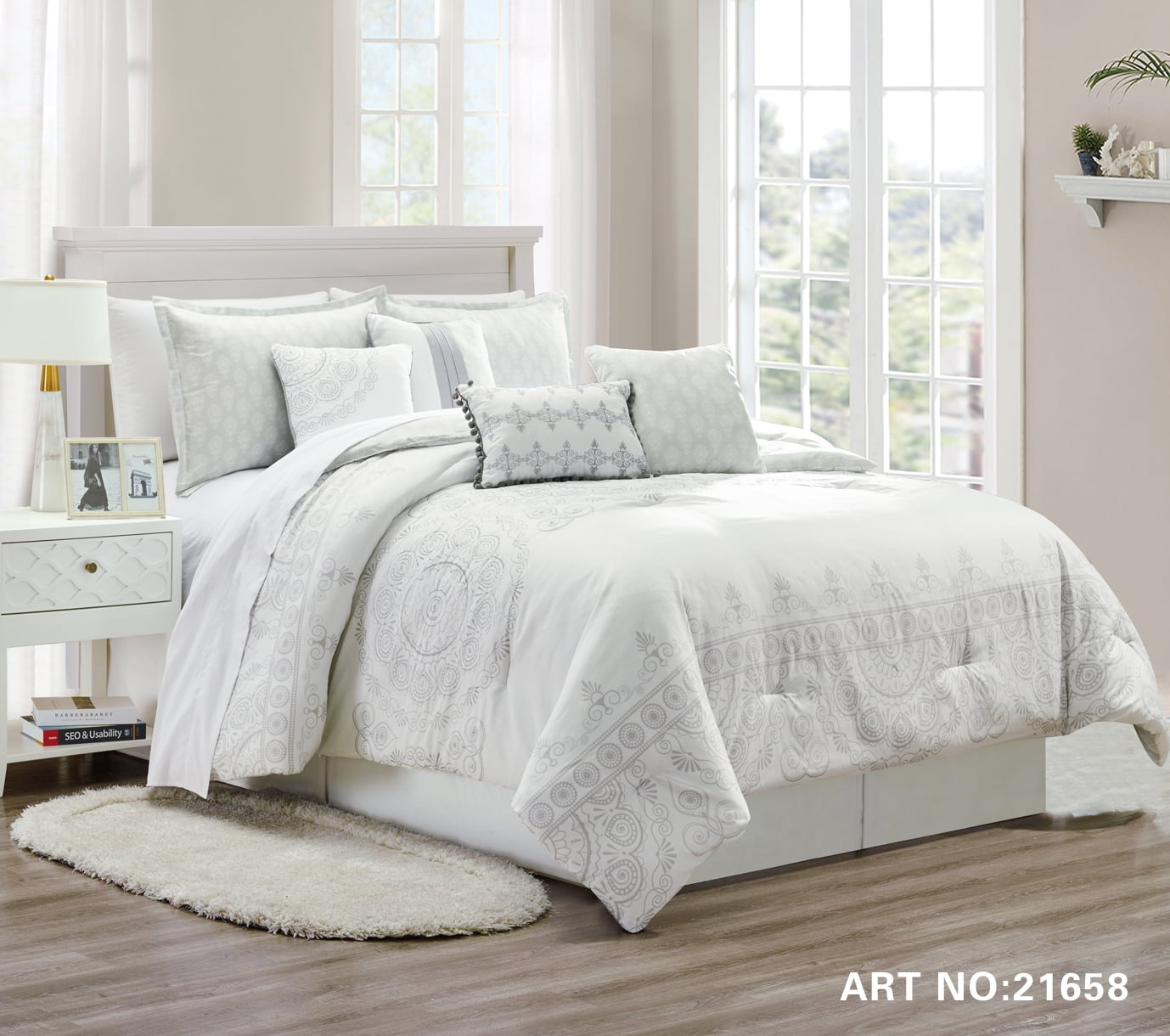 Comforter Set 8 pc MiCasa ESCA WhiteKing Comforter 104″ x 90