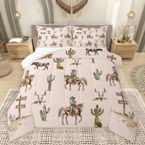 Castle Fairy Southwestern Cowboy Full Size Comforter Sets 3-Piece for Kids Teens Adults,Botanical Cactus Bedding Comforter Set,Western Theme Bull Skull Lightweight Bedding Sets,Ultra Soft Home Decor
