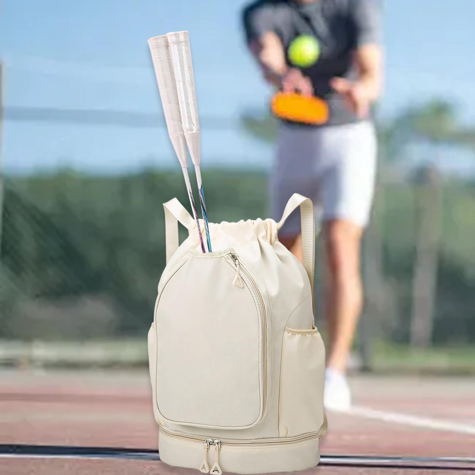 QccHieUs Tennis Backpack Badminton Racket Bag Drawstring Handbag Shoulder Bag for Outdoor Beige