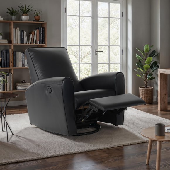 CorLiving Marin Faux Leather Upholstered Indoor Swivel Glider Manual Recliner with Steel and Engineered Wood Frame