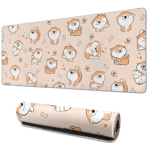 Long Mouse Pads for Desk,Shibainu and Love Desk Mats on Top Of Desks, Desk Mouse Pad Extra Large with 3mm Non-Slip Base and Stitched Edge for Gaming,Office,Work,Home 31.5"x11.8"