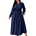 thumbnail image 2 of Aimik Women's V-Neck Long Sleeve Polka Dot Maxi Dress Elastic Waist Side Slit Flowy A-Line Swing Dress, 2 of 6