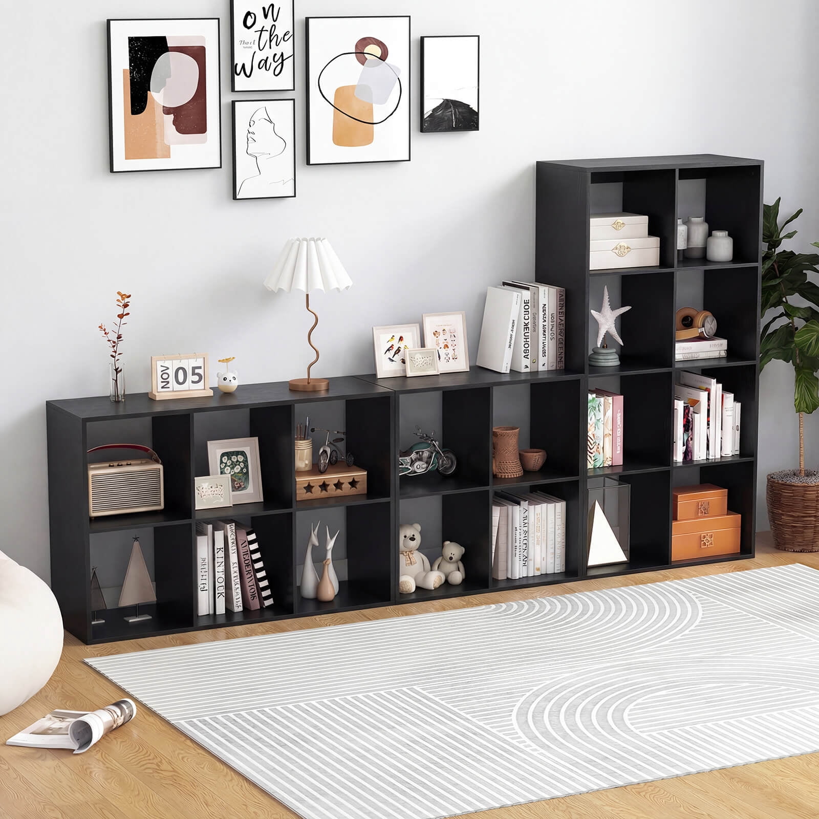Costway 4-Cube Open Bookshelf with Anti-tip Kits Home Modern Style Storage Shelf for Study Black