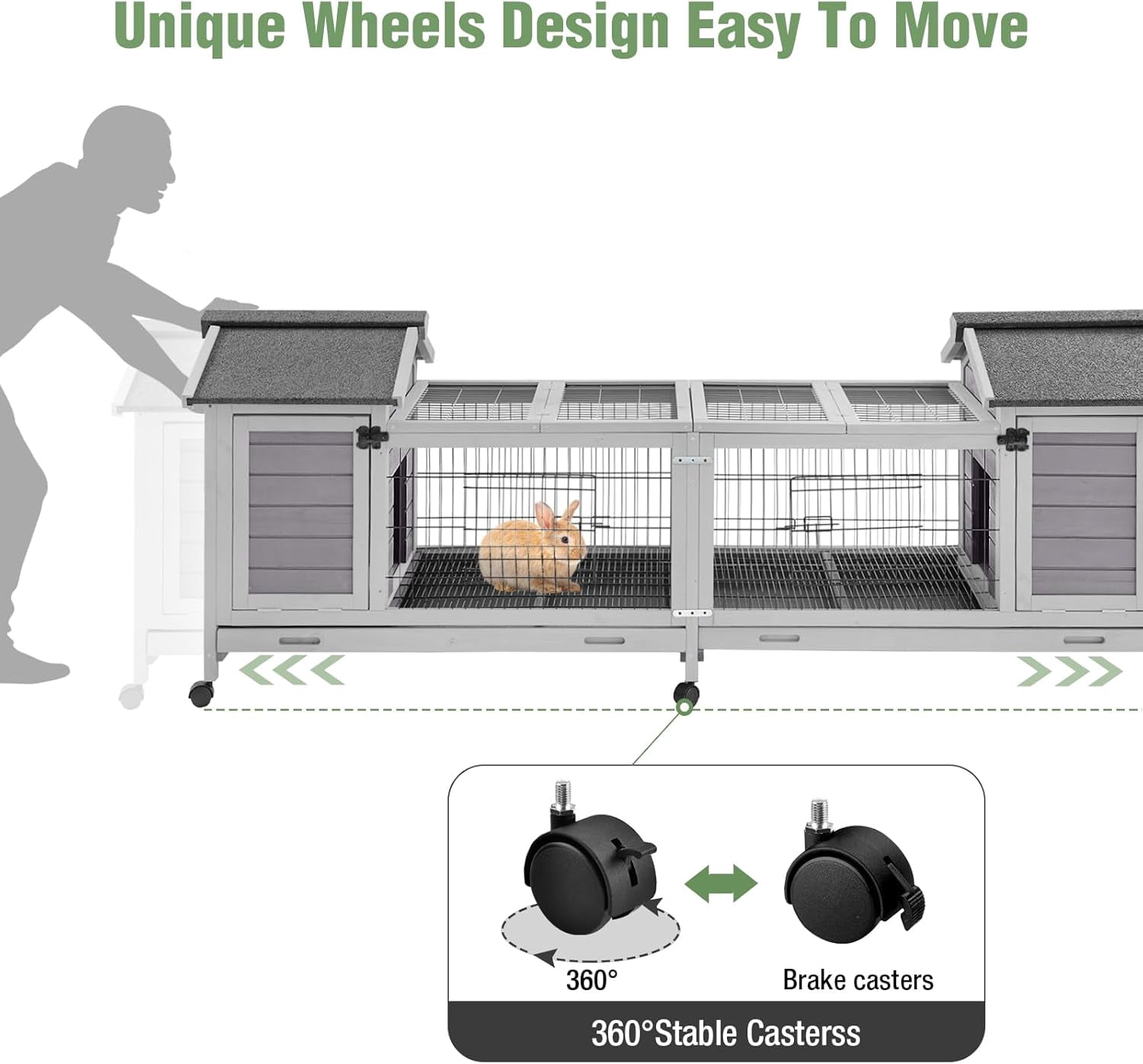 Aivituvin Rabbit Hutch Indoor Outdoor Bunny Cage Upgrade Large Space for Rabbit,Guinea Pig,Bunny and Other Small Animals,On Wheels Move Easily