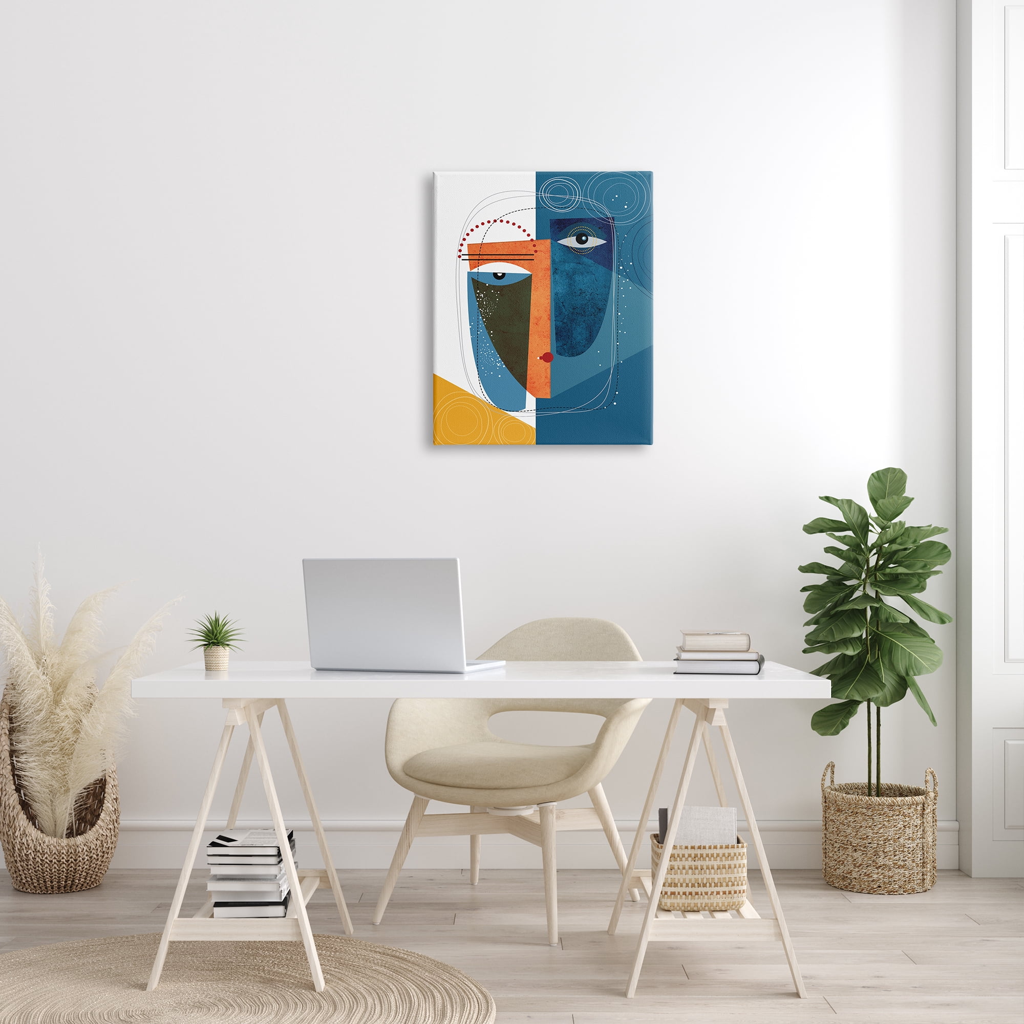 Stupell Industries Modern Facial Abstraction Contrasting Deco Eye Shapes, 24 x 30, Designed by Ishita Banerjee