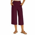 thumbnail image 3 of QATAINLAV Todays Sales Women's Loose Palazzo Capri Pants Summer Casual High Waisted Flowy Cropped Pants Solid Color Wide Leg Lounge Trousers with Pockets Wine XL, 3 of 9