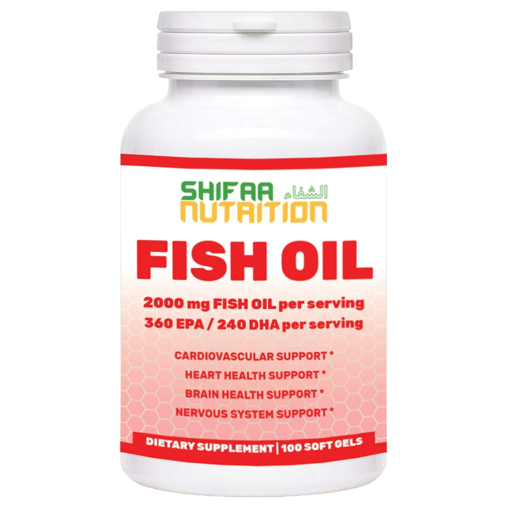 Halal Omega 3 Fish Oil Softgels 2000mg, 50 Servings Includes EPA