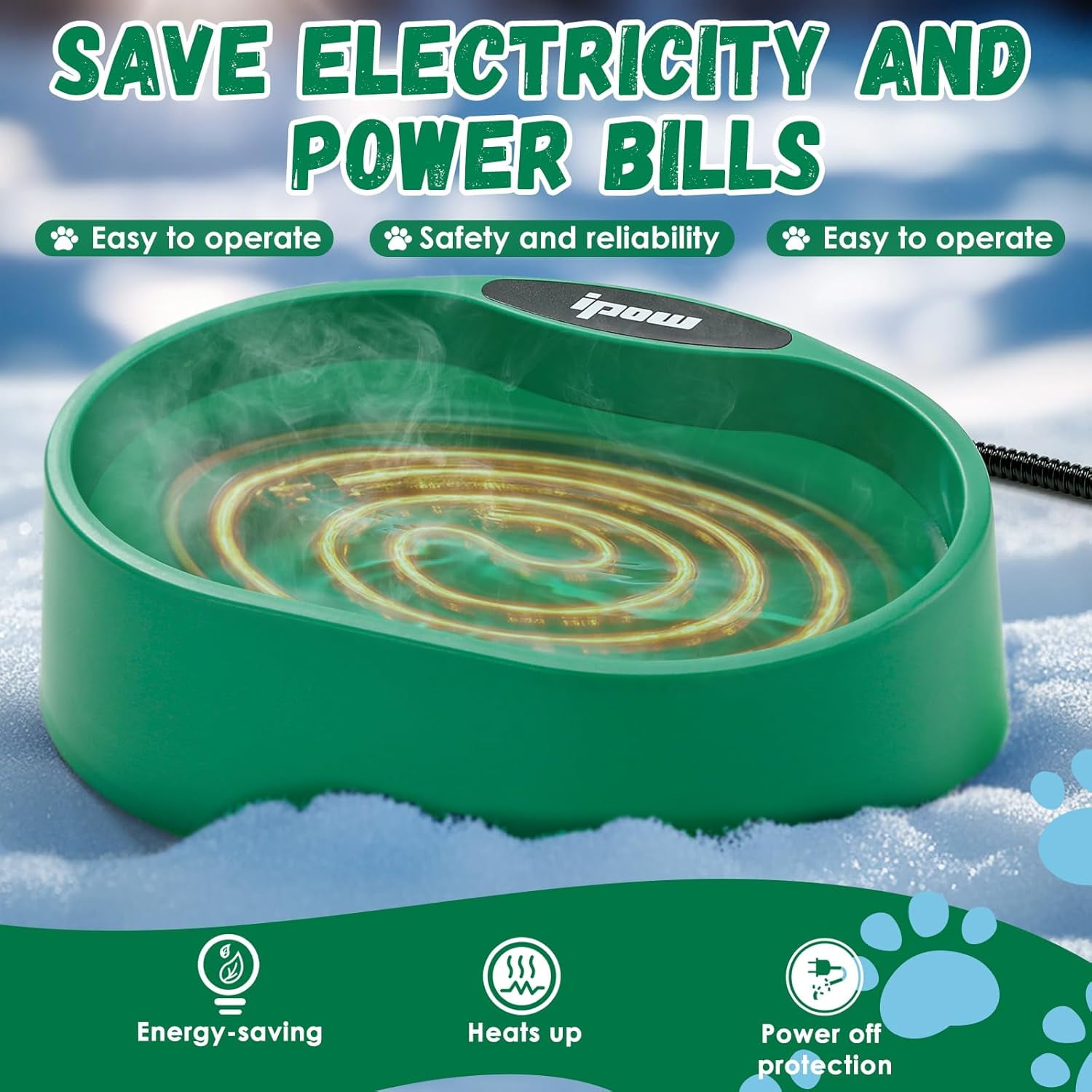 IPOW 3.5L Pet Heated Water Bowl - Keep Water Warm at 38-40°C for Cats & Dogs, Durable THeated Dog Bowl with Anti-Chew & Waterproof Cord, Perfect for Winter & Outdoor Use