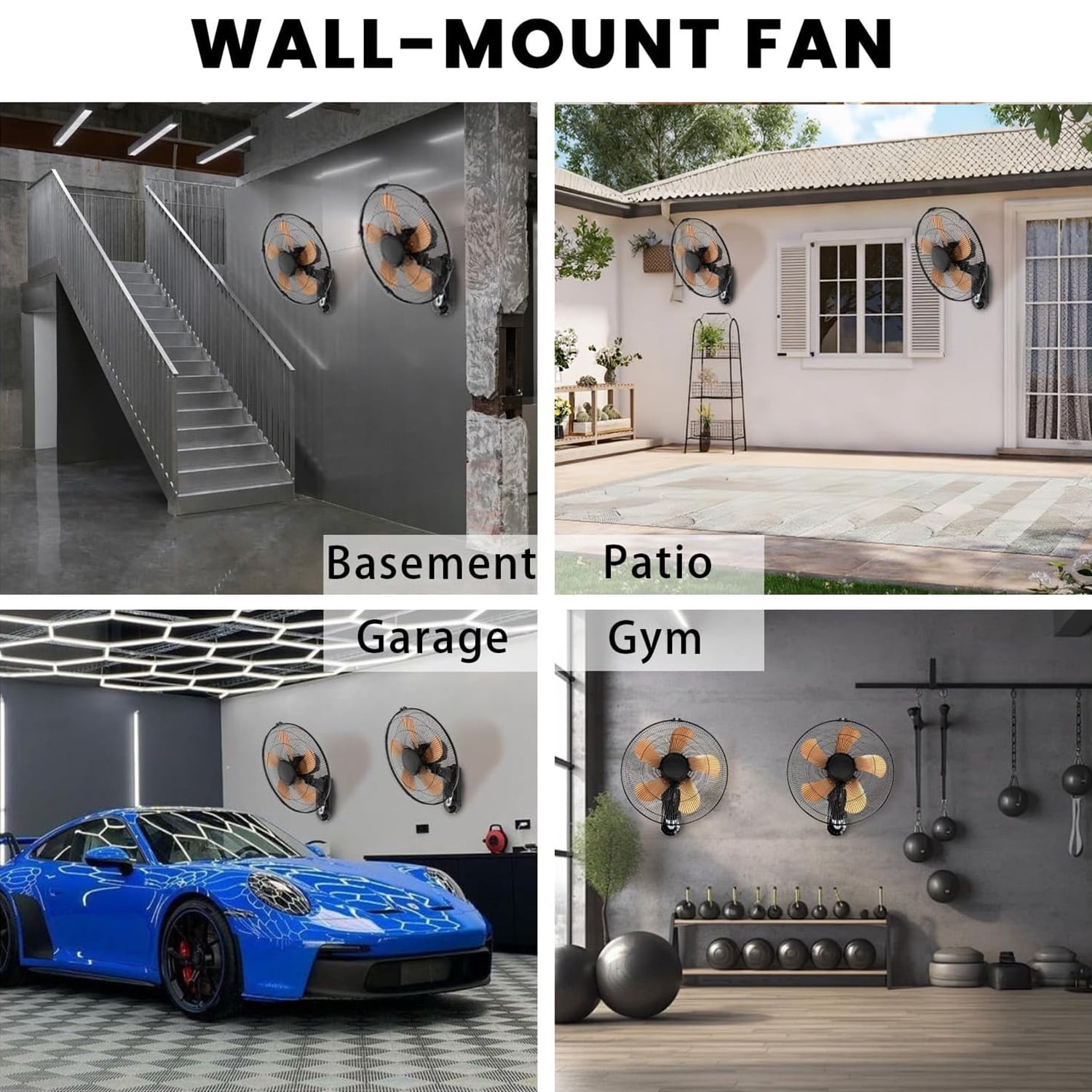 2 Pack 20inch Wall Mount Fan, 5000 CFM High Velocity Fan with Remote & 4-Hour Timer, 3-Speed Oscillating Fan  Cooling for Garage & Workshop, Yellow