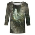 thumbnail image 5 of WXLWZYWL Fall Savings Halloween Shirts for Women Funny 3/4 Sleeve Round Neck Tops Casual Blood Ghost Graphic Tees Trendy Workout Fall Tunic Blouse, 5 of 5