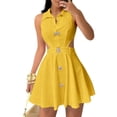 thumbnail image 4 of Uscallm Women Summer Plus Size Sleeveless Button Down Hollow Out A Line Mini Dresses Casual Chic Boho Beach Vacation Swing Flowy Sundresses, Yellow S, 4 of 8