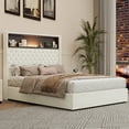 thumbnail image 4 of Harper & Bright Designs Full Size Velvet Tufted Platform Bed Frame with USB Port and Night Light, Wing-back Platform Bed with Rivet Decoration Headboard and Shelf, Beige, 4 of 15