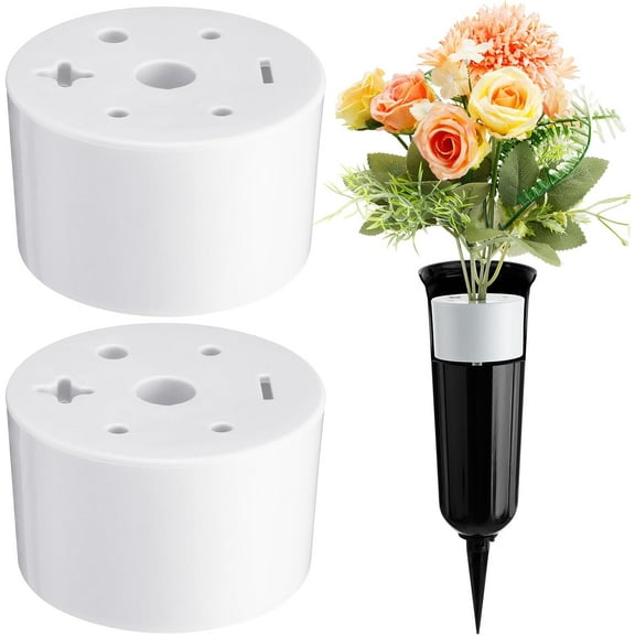 Lsupdaol 2 Pcs Cemetery Grave Vase Inserts Plastic Flowers Holder Bracket with 7 Hole Cylindrical Reusable Cemetery Flower Holder for Grave Vase Decorations, Keeping Bouquets in Place