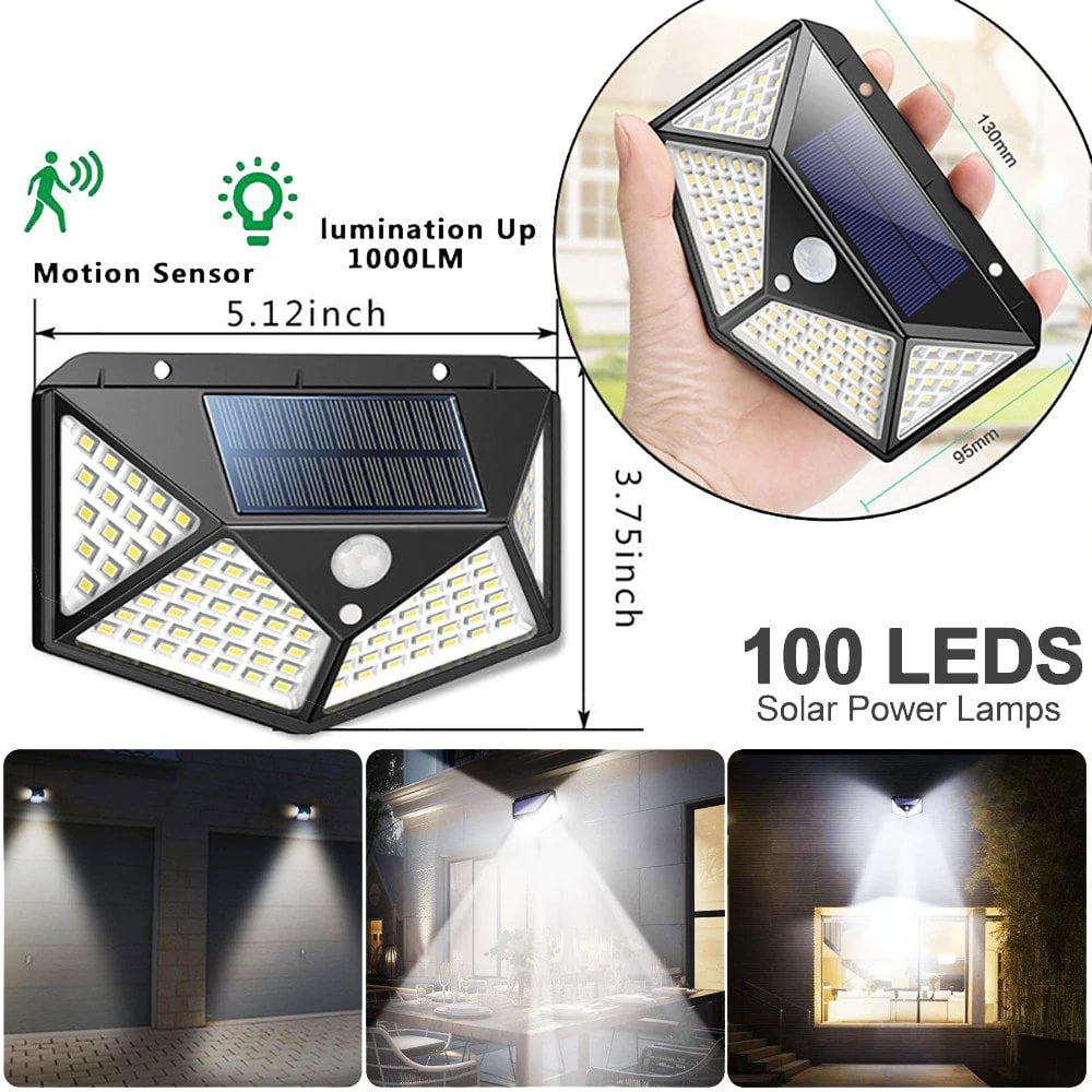 Solar Lights Outdoor 100LED/3 Modes 270° Lighting Angle Motion Sensor Security Lights, Wireless IP65 Waterproof Wall Lights Solar Powered, Bright for Backyard Garden Fence Patio Front Door-8Pack