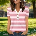 thumbnail image 1 of Ovbmpzd Hauts Roses pour Femmes Manches Courtes Col en V Été Rayé Boutons T-Shirts Femmes m, 1 of 6